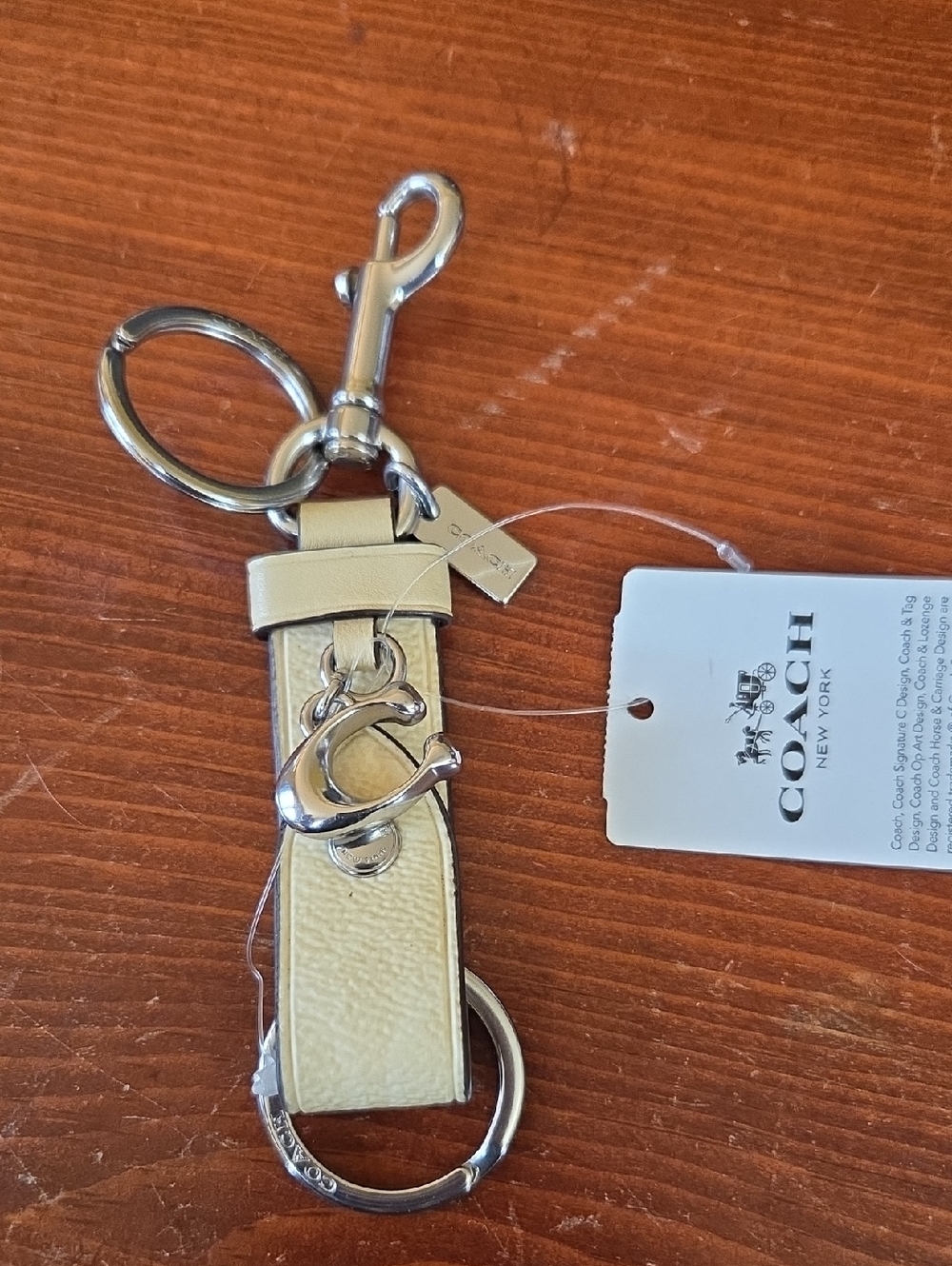 Coach Cream Trigger Snap Key Ring/Bag Charm with Silver Tone Hardware